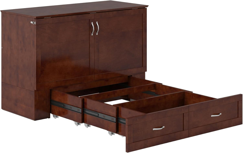 AFI Hamilton Full Murphy Bed Chest with Mattress, Storage, and Built-in Charger in Walnut