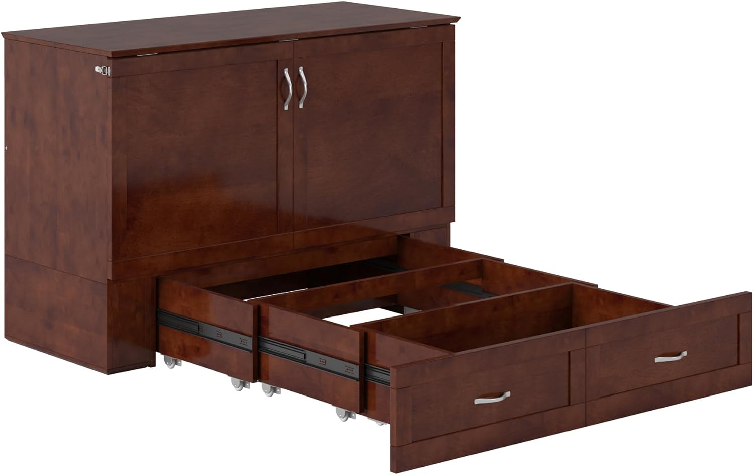 AFI Hamilton Full Murphy Bed Chest with Mattress, Storage, and Built-in Charger in Walnut
