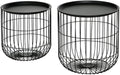 Metal Wire Basket Side Tables, Black, Set of 2, Nesting Design with Storage, Powder-Coated Steel, No Assembly Required
