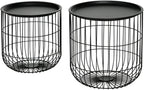 Metal Wire Basket Side Tables, Black, Set of 2, Nesting Design with Storage, Powder-Coated Steel, No Assembly Required