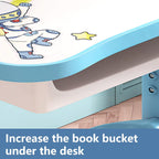 Kids Desk and Chair Set, Height Adjustable Sturdy, Kids Art Desk, Kids Study Desk and Chair Set for Boys, Home School, Drafting Desk, Ergonomic Childrens Storage Drawer (Blue)