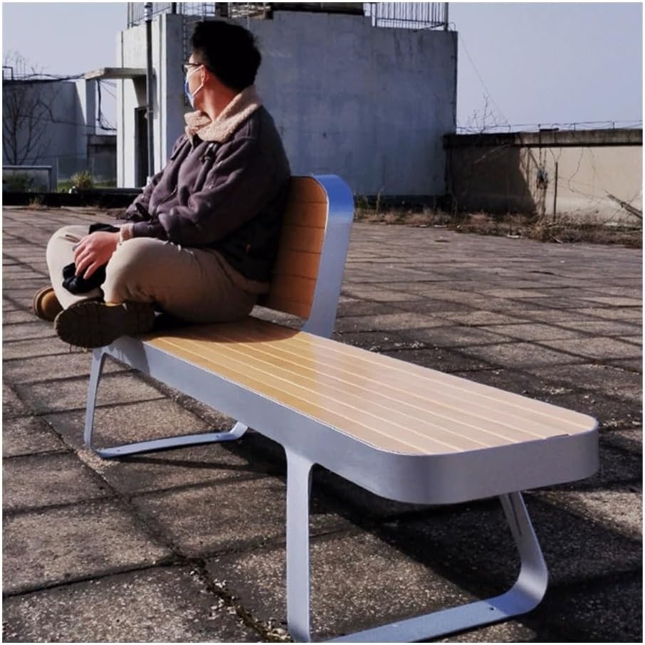 Patio Benches Park ChairOutdoor Solid Wood Stainless Steel Leisure seatOutdoor Open-air Patio Chair(180cm)