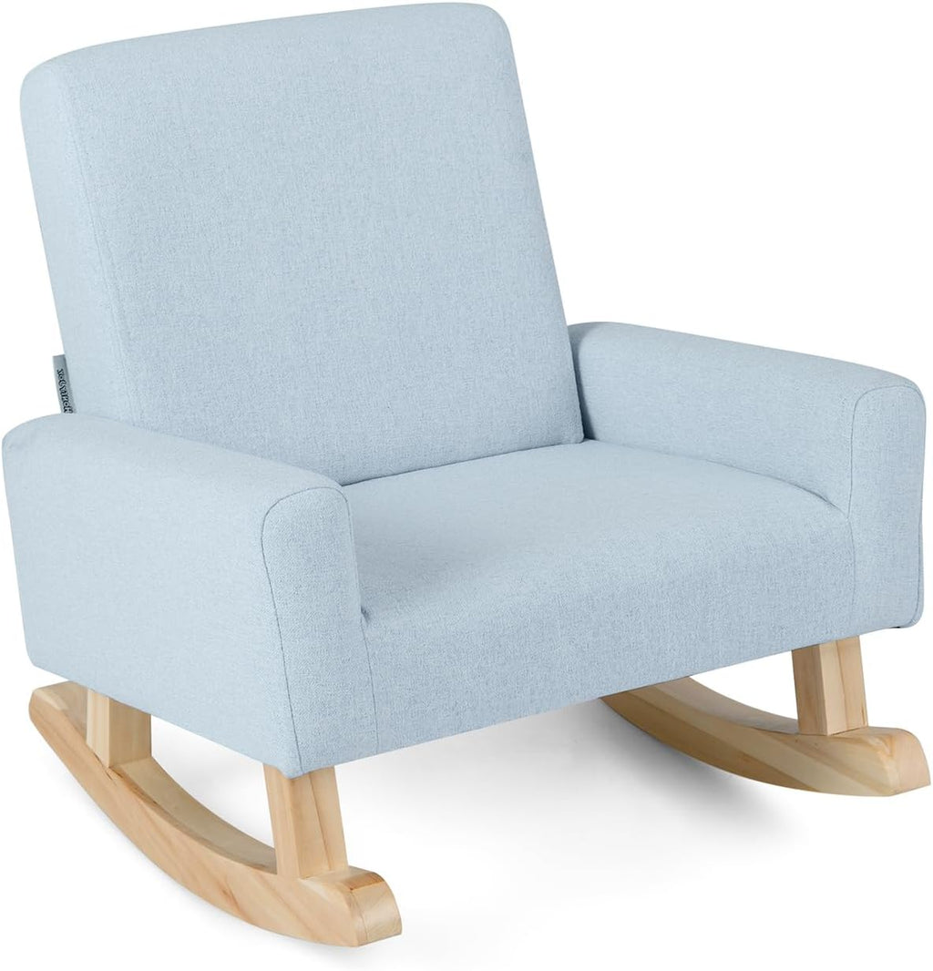 Kids Rocking Chair, Toddler Couch with Solid Wood Base & Non-Slip Pads, Durable Linen Fabric Toddlers Sofa, Children Rocker Armchair in Playroom, Nursery, Bedroom