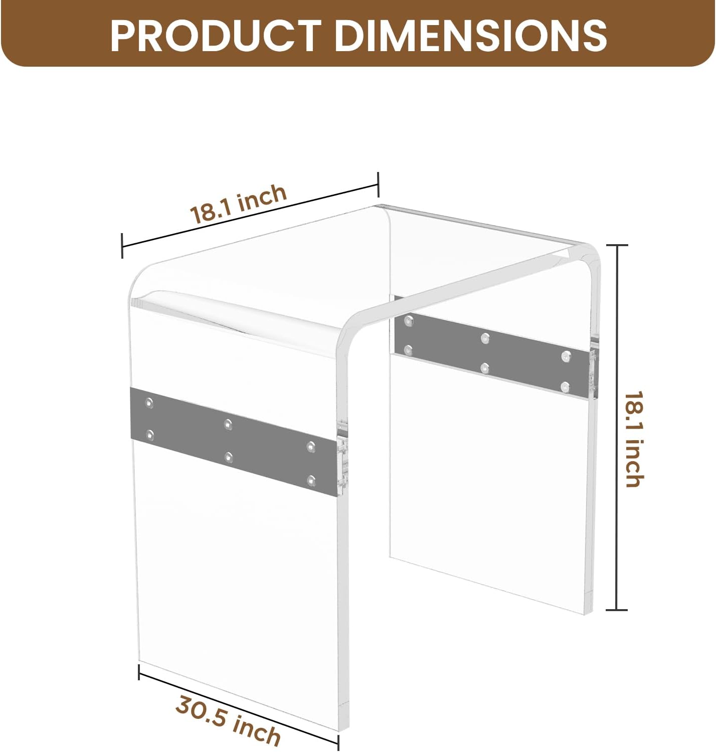 Dethan Clear Acrylic Accent Table, 16.3" x 12.0" x 18.1" U-Shape Modern Lucite End Table for Living Room and Bedroom Home Décor, (Silver)