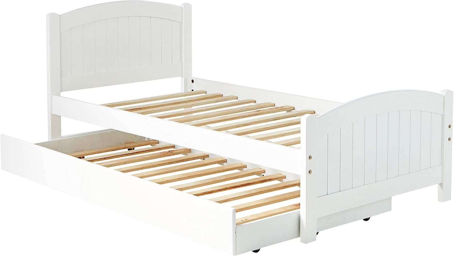 Twin Size Bed w, Trundle Slats White Pine Plywood Youth Bedroom Furniture