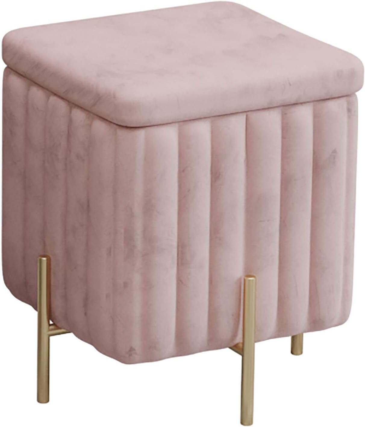 Beautify Green Velvet Footstool Pouffe Storage Stool Ottoman Cube Footrest Square Chest with Gold Legs for Bedroom, Dressing Table（Size : 45x45x42cm） (Color : Pink, Size : 45x45x42cm)