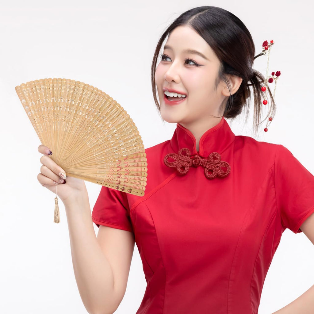 Ipetboom 2pcs Bamboo Folding Hand Fans - 12.5 in Vintage Style Foldable Handheld Fan for Women Ladies Girls Portable Elegant Summer Weddings Parties and Home Decoration Accessory Gift - Brown