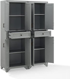 HomeStock Pantry Cabinet Set - 2 Piece Modular Kitchen Storage - Distressed Gray