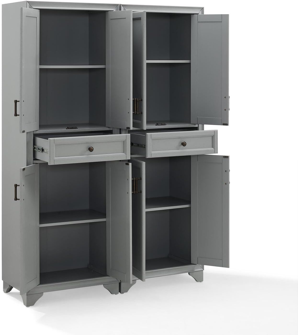 HomeStock Pantry Cabinet Set - 2 Piece Modular Kitchen Storage - Distressed Gray