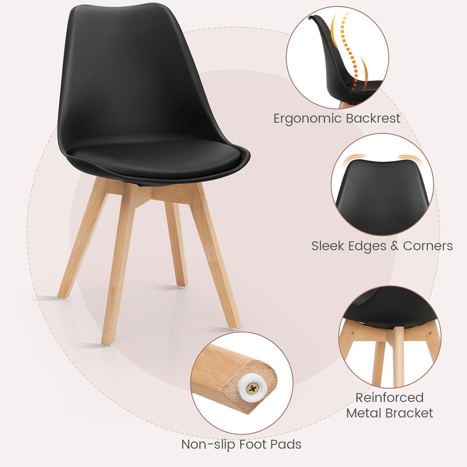 Tangkula Round Dining Table Set for 4, Kitchen Table Set with Padded Seat & Solid Wood Legs, Round Kitchen Table and Chairs for Small Space, Black (Black)