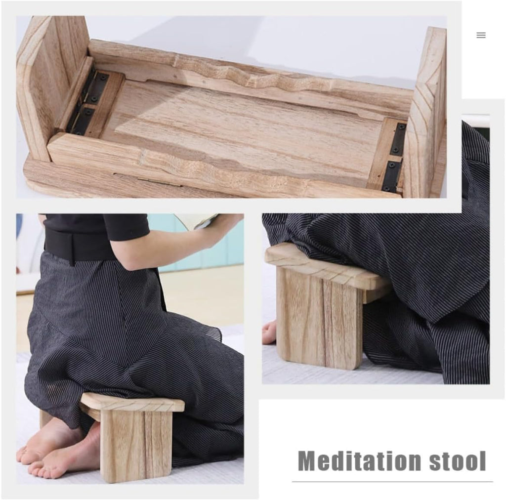 FRCOLOR Portable Wooden Zen Stool for Meditation Class and Park, Small Wood Stool Designed to Save Storage Space with Lightweight Foldable Feature for Easy Carry