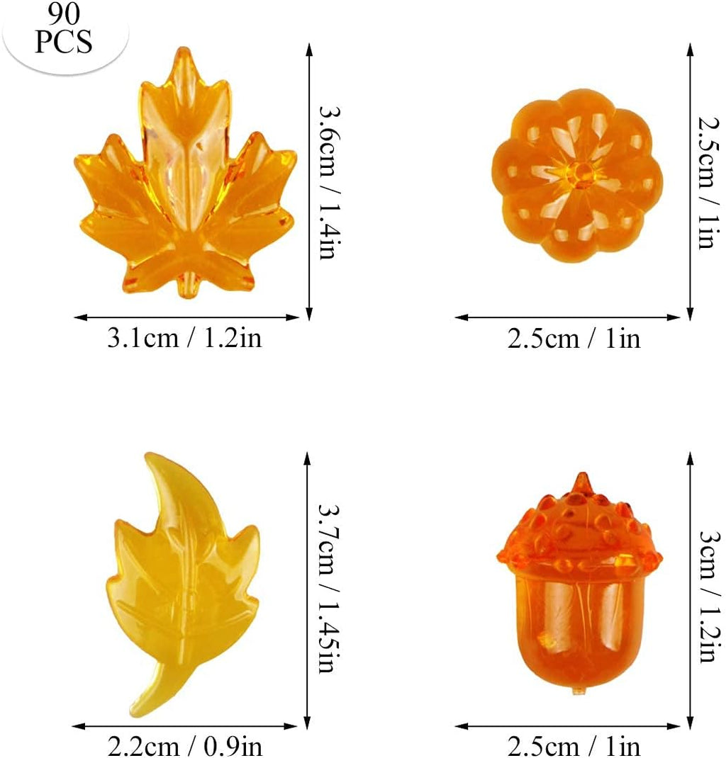 90 Pieces Acrylic Gems Leaves Mini Acrylic Pumpkin Maple Leaves Acorns Crystals Gems for Thanksgiving Home Decor Autumn Table Scatters Decoration Favor Vase Filler(6 Colors)