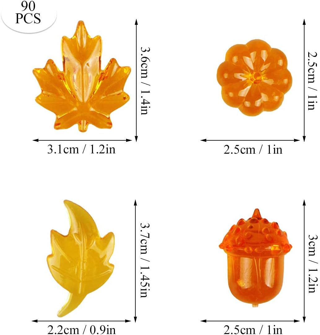 90 Pieces Acrylic Gems Leaves Mini Acrylic Pumpkin Maple Leaves Acorns Crystals Gems for Thanksgiving Home Decor Autumn Table Scatters Decoration Favor Vase Filler(6 Colors)