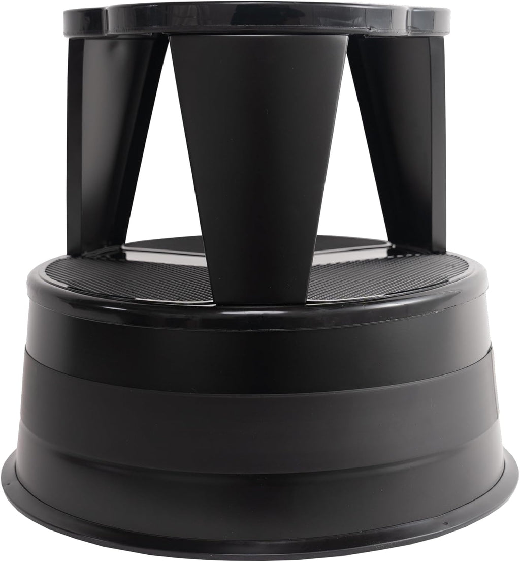 Cramer Kik Step Steel Step Stool - Two Step, Holds 350 lbs, Rolling Stool with Wheels, Non-Slip Surface, Black