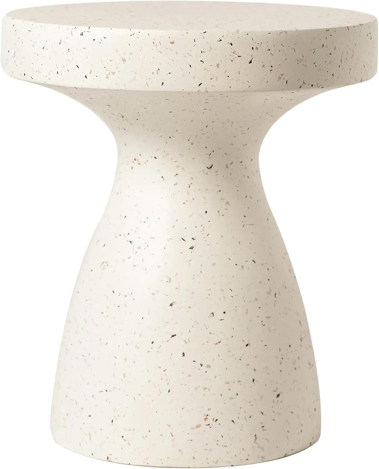 LeisureMod Wisp 16" Modern Wide Round Fiberstone Hourglass Design Side Table - Stylish Accent End Table