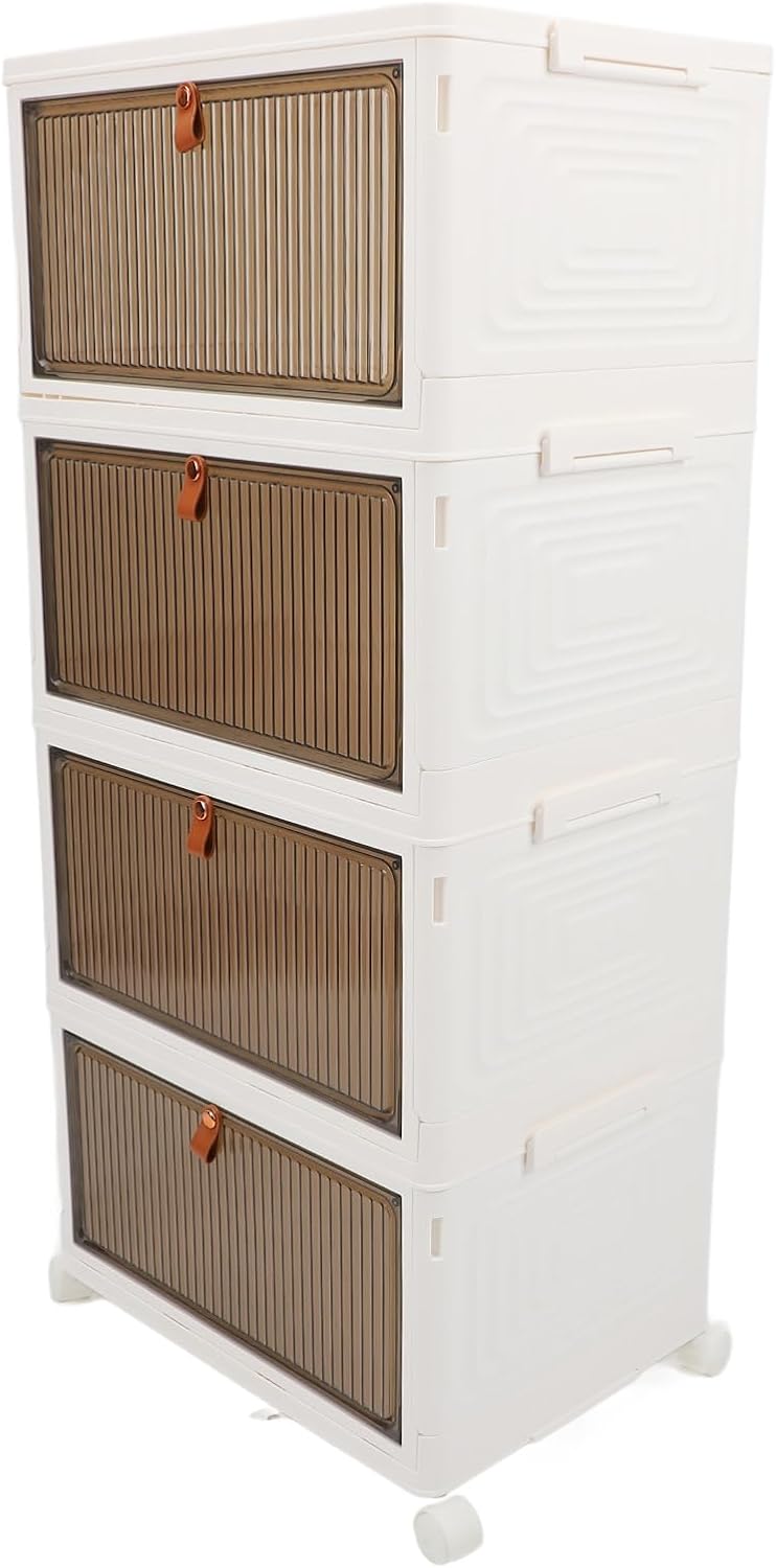 FTVOGUE Foldable Shoe Rack Organizer, PP Material, Large Capacity and Transparent Shoe Storage Box with Wheels for Closet and Entryway