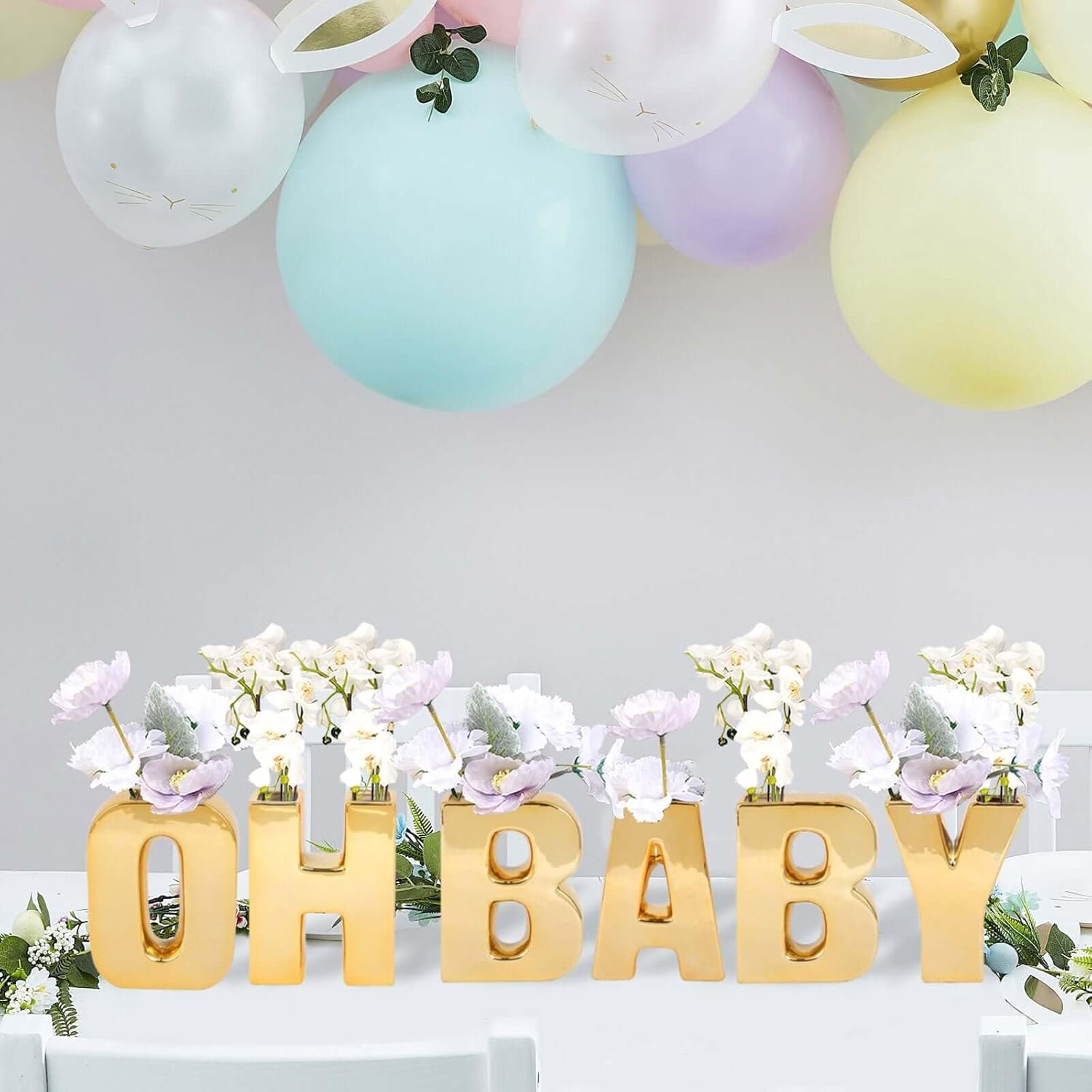 Efavormart 6" Shiny Gold Plated Ceramic Letter O Sculpture Flower Vase, Bud Planter Pot Table Centerpiece