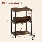 Giantex Side Table with Charging Station - Industrial 3-Tier Bedside Table w/Open Storage Shelves, Sofa End Tables Night Stands for Small Spaces Living Room Bedroom Home Office, Rustic Brown (1)