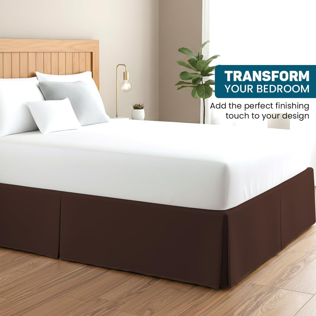 Queen Bed Skirt 11 Inch Drop,Single Fabric Construction, Box Pleated Dust Ruffle, 600 Thread Count Luxury Bed Skirts Chocolate Solid