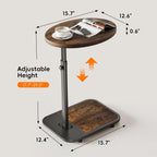 TV Tray Table with Infinite Adjustable Height - C-Shaped Sofa End Side Table for Snack Laptop Desk Small Spaces (Brown)