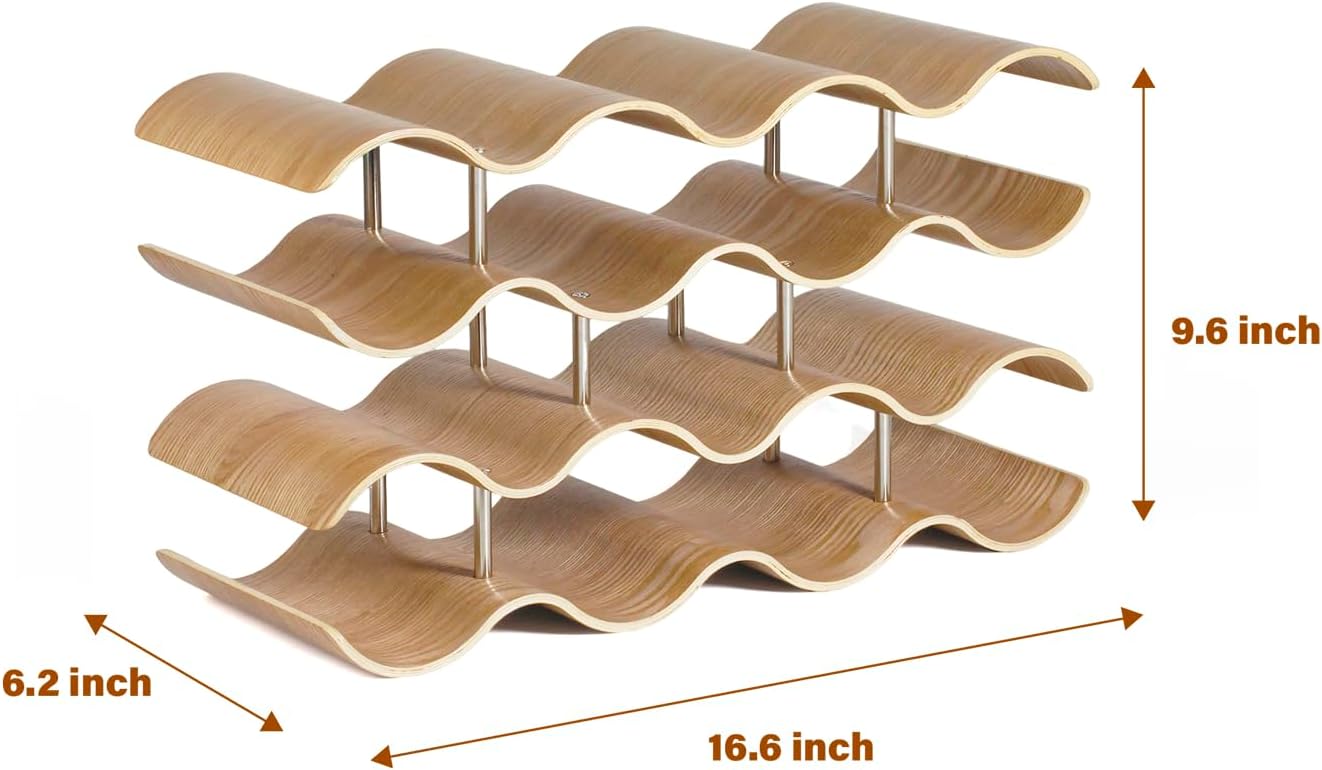 4-Tier Wine Rack Countertop, 14 Bottles Wooden Wine Holder Inserts for Cabinet, Freestanding Wine Shelf Storage Organizer for Bar or Pantry