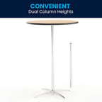 Flash Furniture Lars 30" Round Cocktail Table with 30" and 42" Columns, Adjustable Standard or Bar Height Round Table for Events or Home Use, Natural