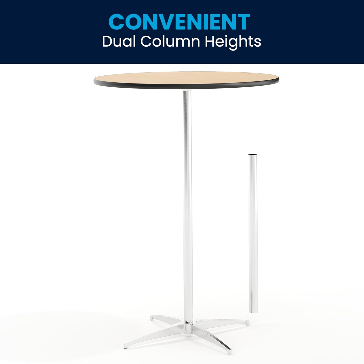 Flash Furniture Lars 30" Round Cocktail Table with 30" and 42" Columns, Adjustable Standard or Bar Height Round Table for Events or Home Use, Natural
