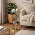 Flower Side Table with Glass Top | Decorative Sculptural End Table | Aluminum Base | Accent Table for Living Room | 16x16x23.75
