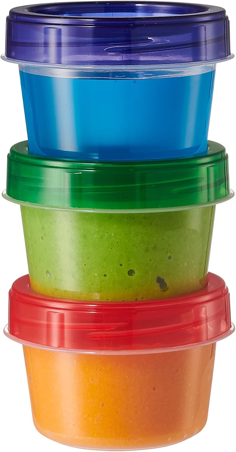 ELEGANT DISPOSABLES Baby Food Storage Containers 4 oz Food Storage Jars with Color Twist Lids Plastic Freezer Storage Pack of 24