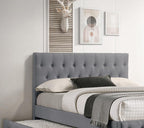 Contemporary Full Size Bed w, Trundle Slats Light Grey Burlap Upholstered Button Tufted Headboard Footboard Youth Bedroom Furniture Wooden Slats 1pc Bed