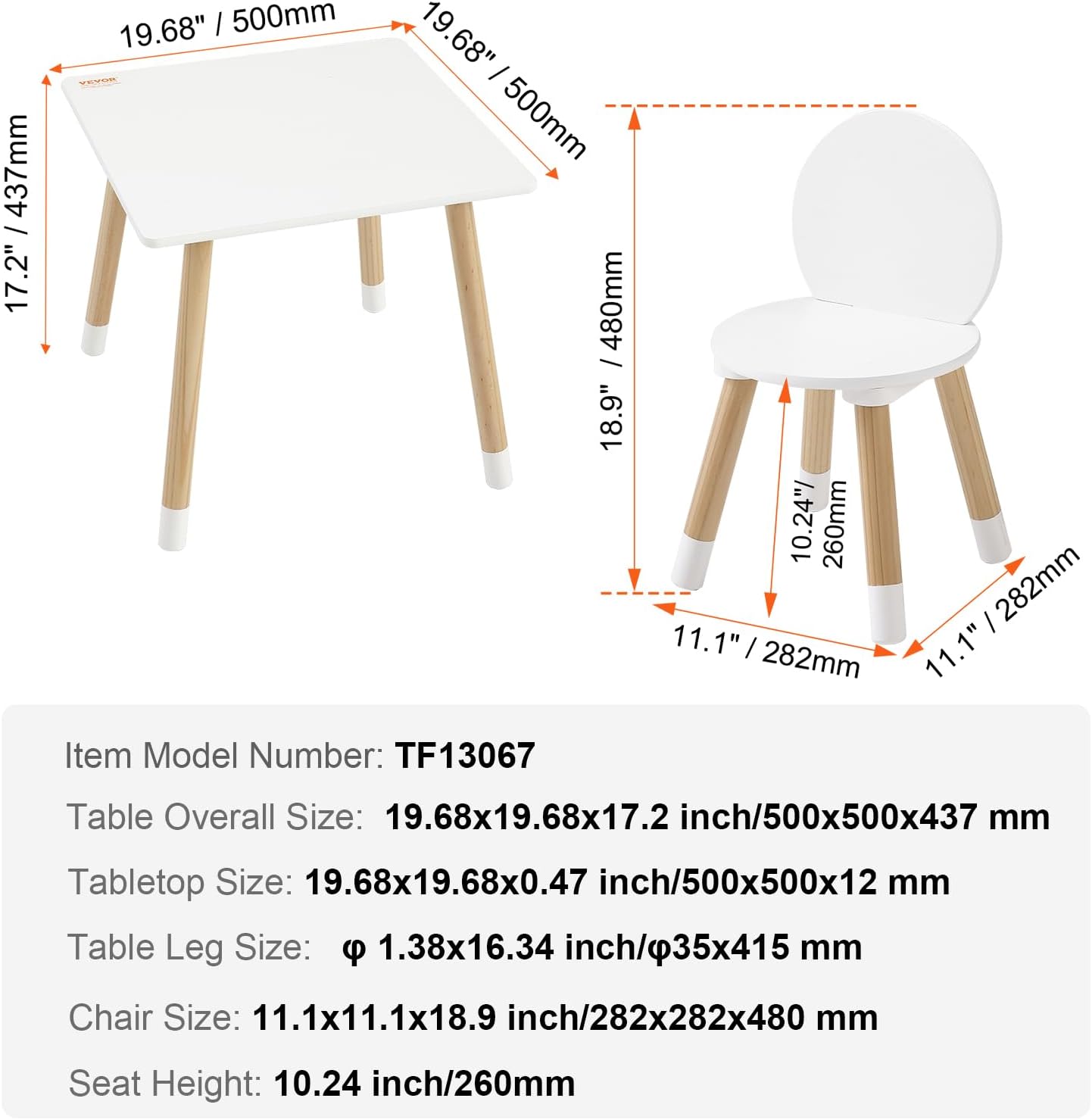 VEVOR Kids Table and Chairs, Toddler Table and Chair Set, Children Wooden Multi-Activity Table for Play, Art, Craft, Reading, Learning, Eating, 1 Table and 2 Chairs