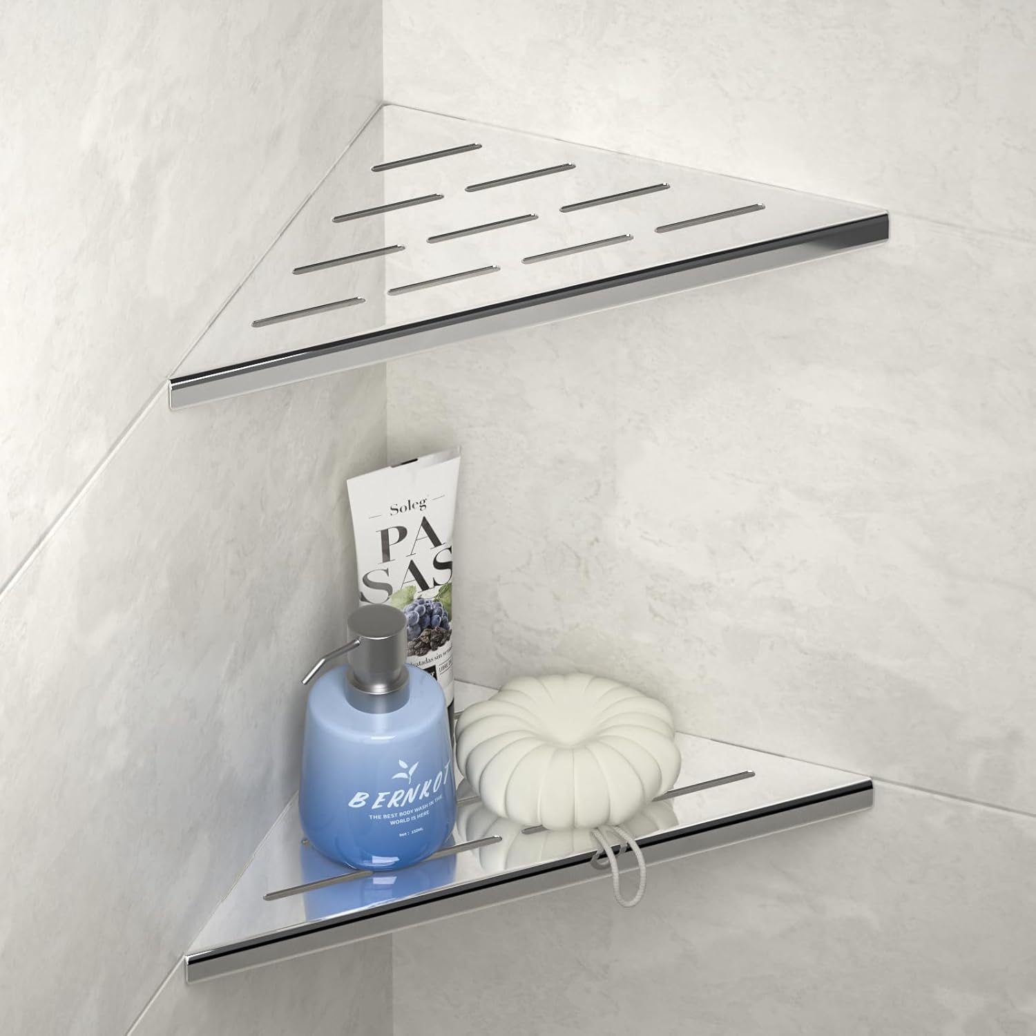 8‘’ Corner Shower Shelf 2PCS, 304 Stainless Steel Recessed Bathroom Shelves for Tiled Wall (Polished, 8'')