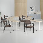 CLATINA Leathert Reception Chair No Wheels, Office Guest Chair with Padded Armrests and Lumber Support, Ergonomic Arm Chair for Meeting Waiting Conference Lobby Room Shool Study, Brown, 4PK