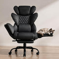 Big and Tall Office Chair with Flip Armrests for Pets and Cross Legged Sitting, Reclining Ergonomic Computer Desk Chair with Foot Rest, Wide Seat PU Leather Executive Chair, 135° Recline Silent Wheels