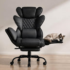 Big and Tall Office Chair with Flip Armrests for Pets and Cross Legged Sitting, Reclining Ergonomic Computer Desk Chair with Foot Rest, Wide Seat PU Leather Executive Chair, 135° Recline Silent Wheels