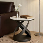 Marble End Table for Couch,Overbed Table for Laptop, Snacks & Coffee,Modern Living Room Accent Tables Nightstand for Corner(Black)