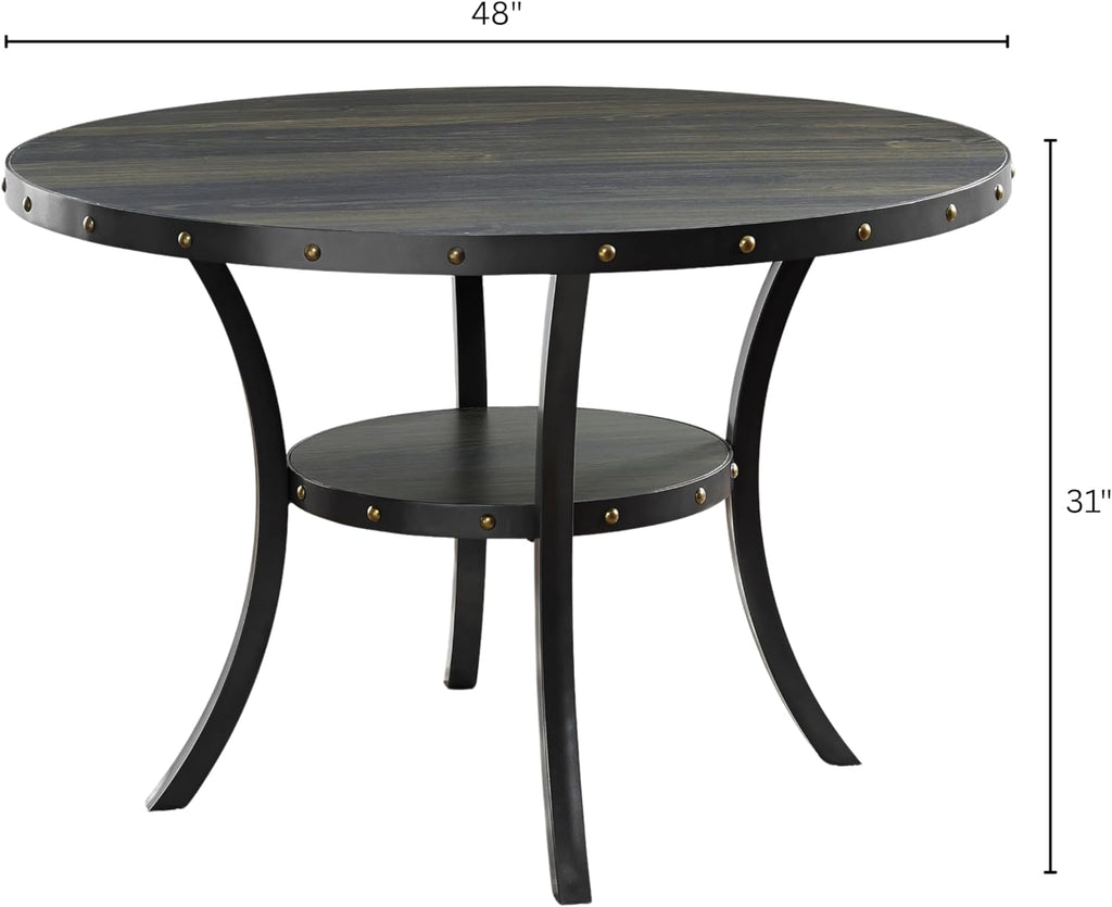 Roundhill Furniture Biony Espresso Wood Dining Set with 4 Fabric Nailhead Chairs, Purple