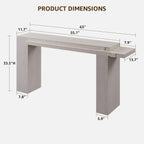 OKD 63" Modern Geometric Console Table with Layered Top, White Alder | Extended Layered Top, Sturdy Support Legs, Entryway, Hallway, Foyer, Living room, Behind Sofa