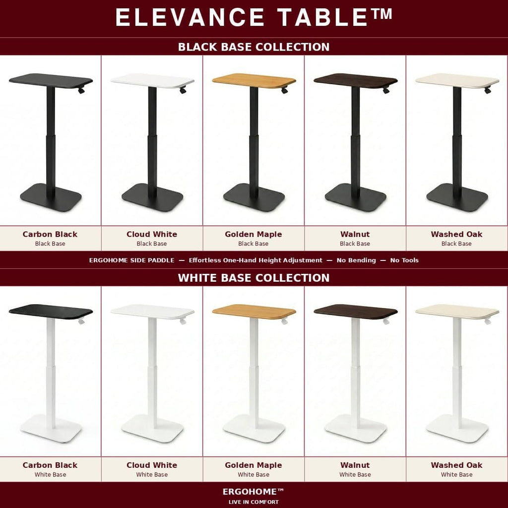 Ergohome™ ELEVANCE Table™ Height Adjustable Minimalist Tables, Laptop Desk, Living Room, Small Side Table, Drink Coffee End Table, Sofa Table, Study and Small Spaces (White Base Cloud White Top)