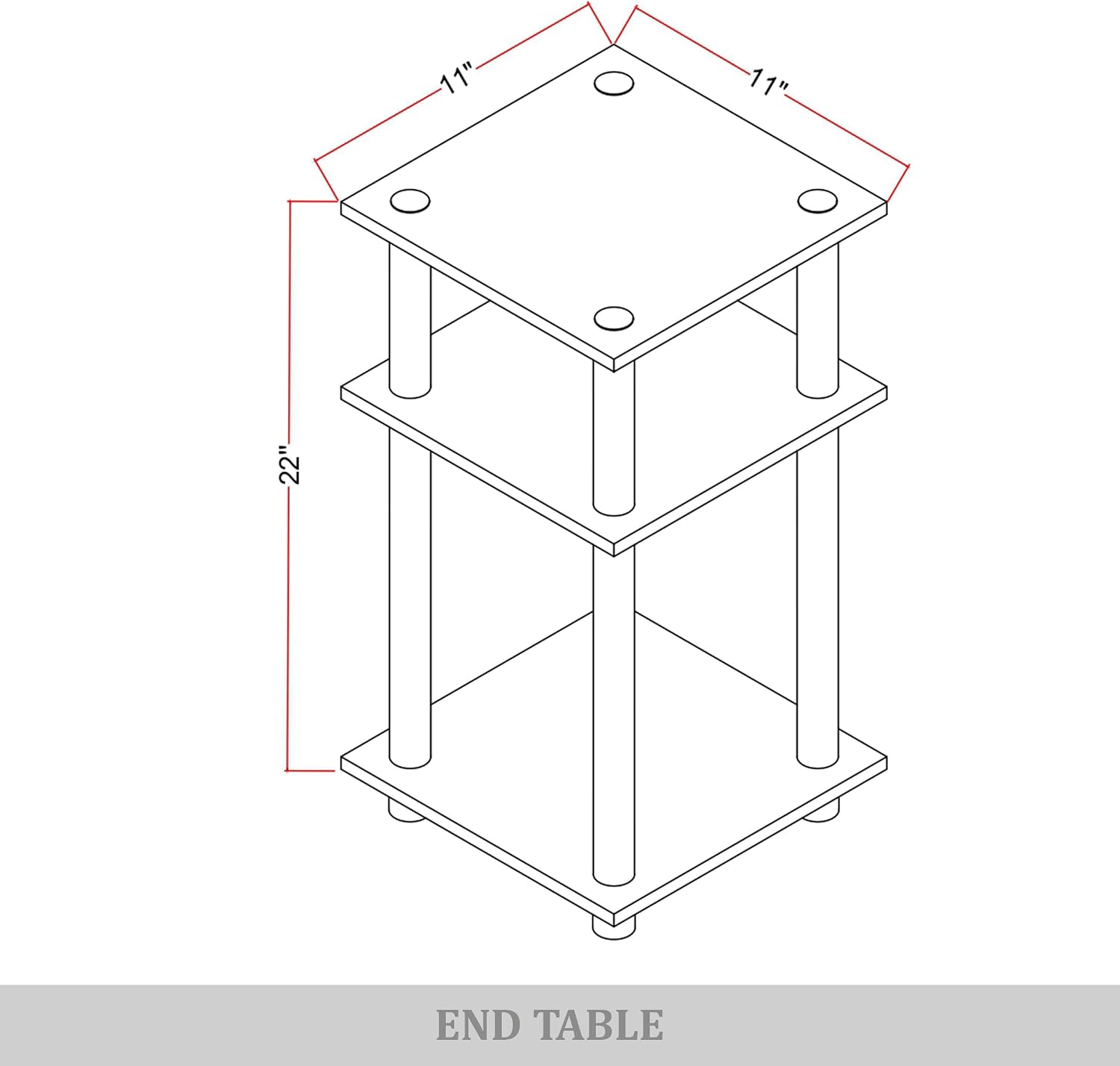 3-Tier End Table with Open Shelves, Natural Oak