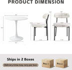 3-Pieces 24" Small Round Dining Table and Dininig Chair Set for 2,MDF Table Top and Heavy Metal Base Leg for Dining Room Apartment Small Space,Boucle Fabric, White