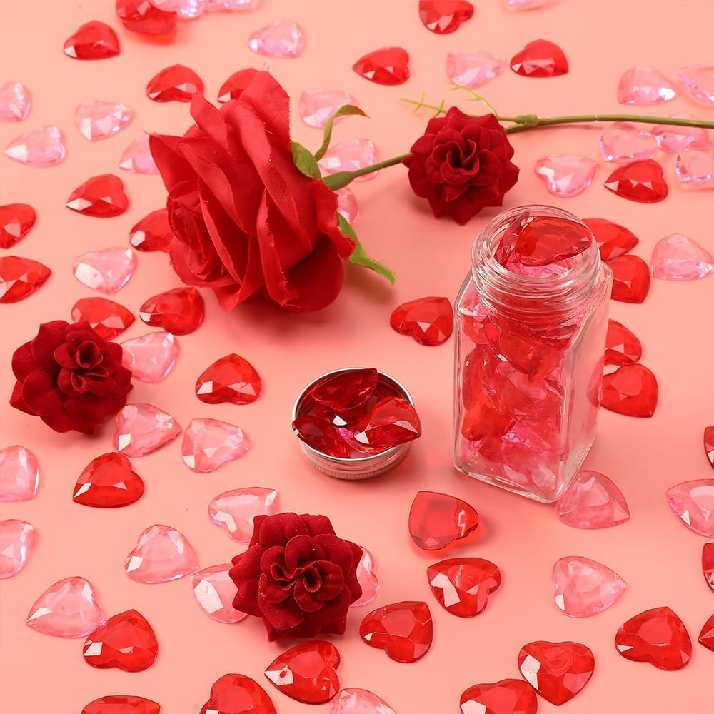 Valentines Day Acrylic Heart 120 Pcs Red and Pink Hearts Shaped Gems Crystals for Table Decoration, Valentine Hearts Vase Filler for DIY Crafts, Valentine's Day Wedding Table Scatter Decoration