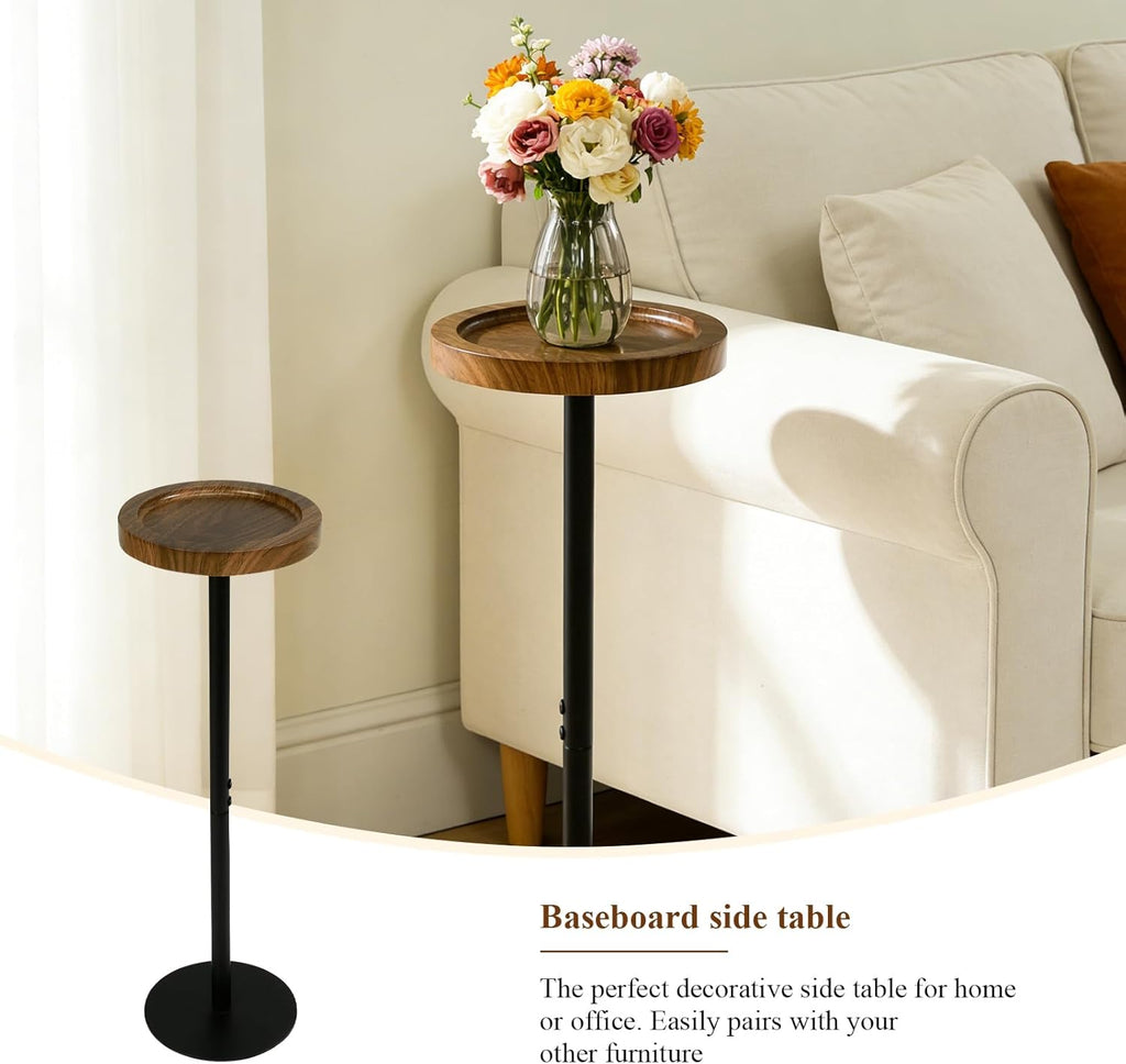 YYW Drink Table, 7.87" Round Side Table, Small Pedestal Side Table, Circle End Table with Metal Base, Martini Tables for Small Spaces, Living Room, Bedroom (Walnut Brown)