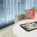 Marble Top Round Sofa Side Table Robust Iron Base with Elegant Design for Living Room & Bedroom - Easy Assembly, Cream White