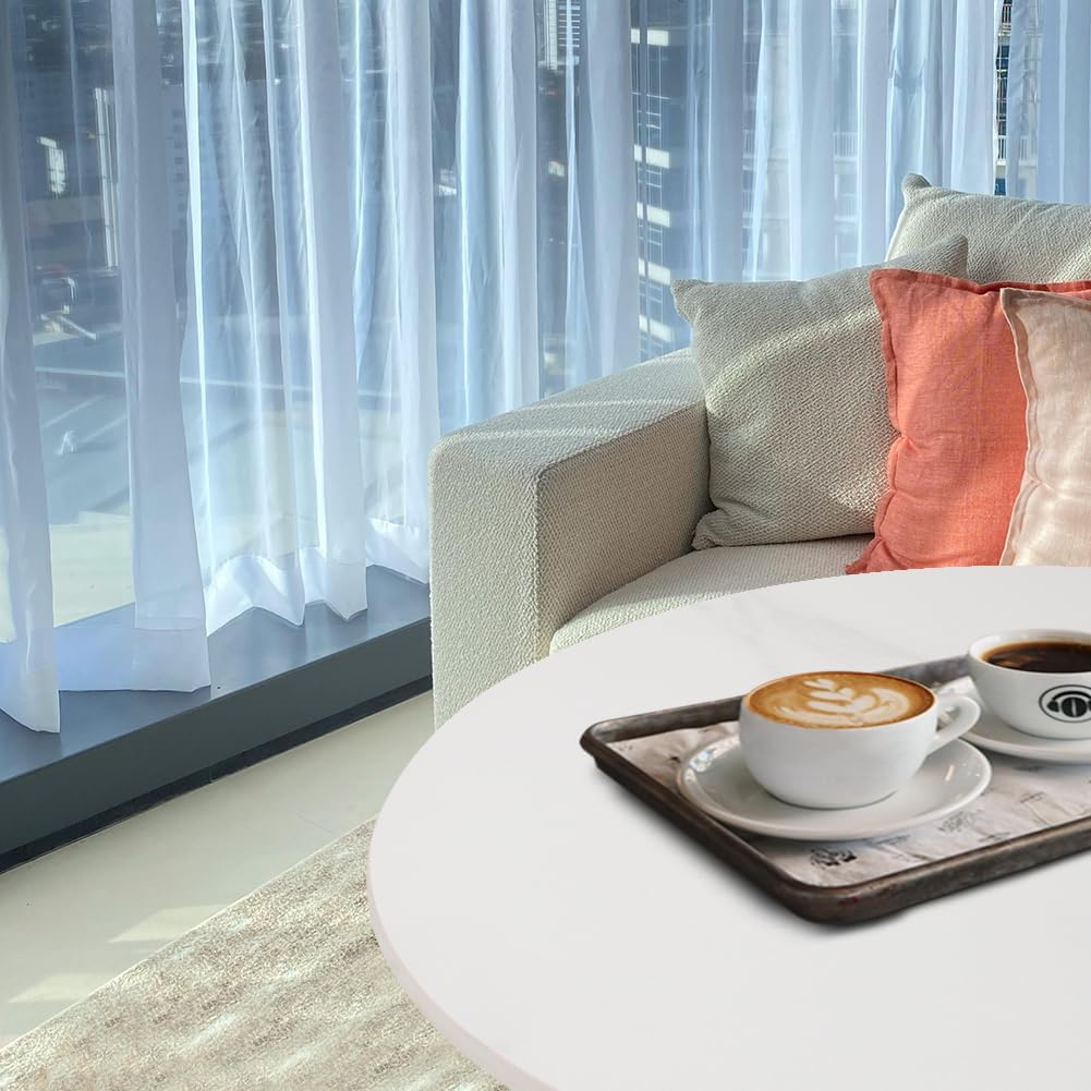 Marble Top Round Sofa Side Table Robust Iron Base with Elegant Design for Living Room & Bedroom - Easy Assembly, Cream White