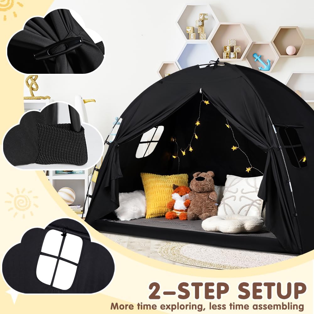 Bed Tent Twin Size - Privacy Sleeping Space with Blackout Design, Breathable Portable Indoor Floor Bed Tent for Toddler Transition
