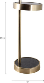 Slim End Table, Side Table, or Night Stand for Home Decor - Elegant Metal Drink Table with Marble Top for Office, Living Room, or Bedroom Decor - A Compact Accent for Small Spaces - 23" Black & Gold