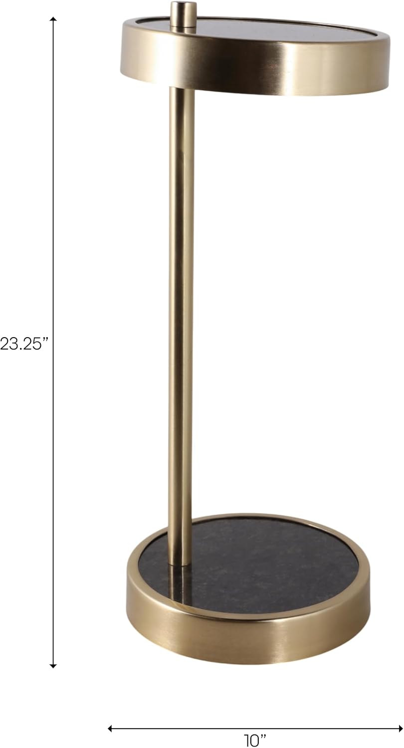 Slim End Table, Side Table, or Night Stand for Home Decor - Elegant Metal Drink Table with Marble Top for Office, Living Room, or Bedroom Decor - A Compact Accent for Small Spaces - 23" Black & Gold