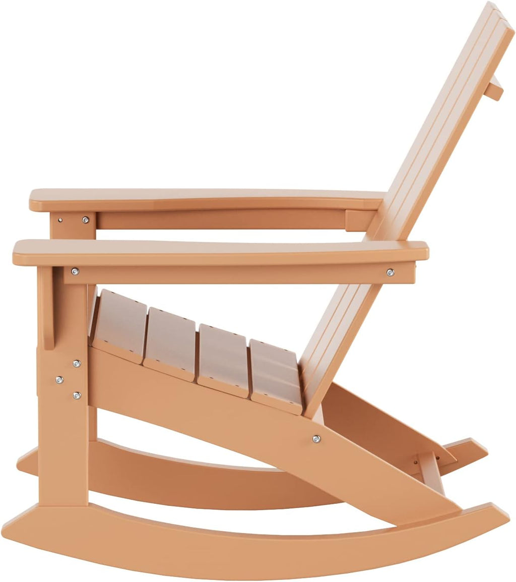 HDPE Shoreside Modern Rocking Poly Adirondack Chair (Set of 4),Teak