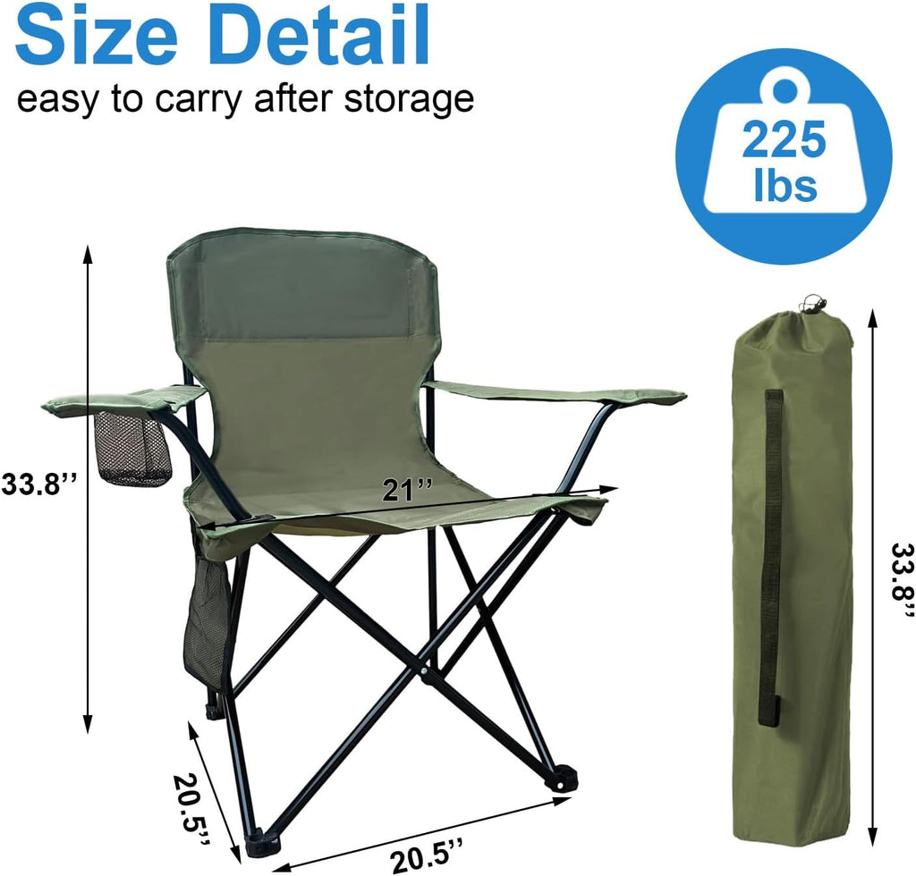 Folding Camping Chairs with High Back, Comfortable Outdoor Chairs 300lbs Capacity Lightweight Portable Chair with Storage Bag for Camping, Fishing, Green